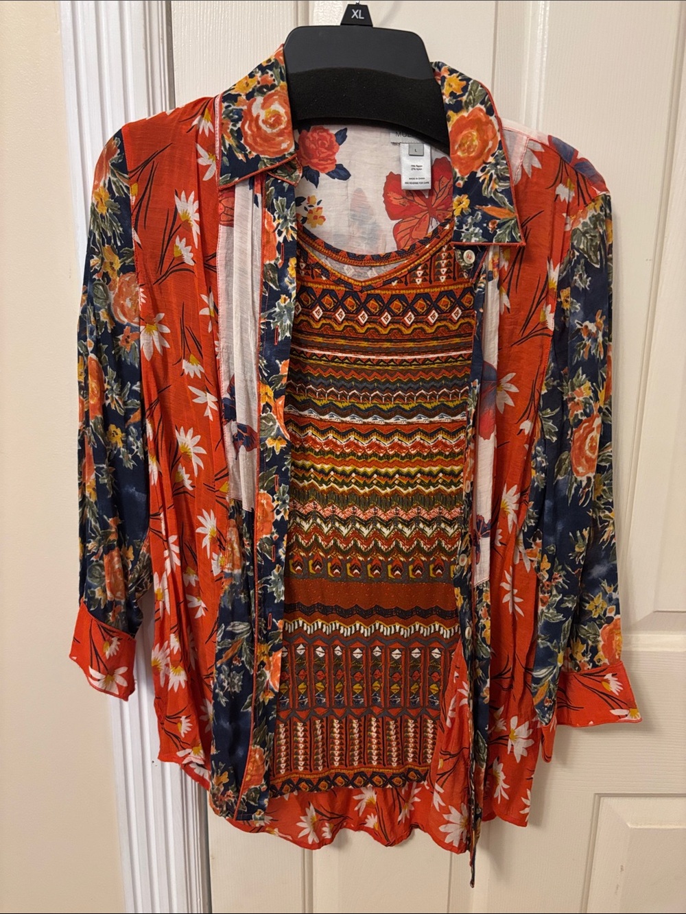 Multiples Orange and Navy Floral Layered Tunic Set